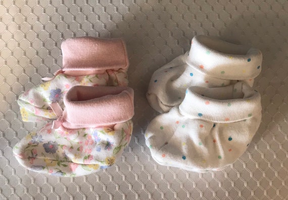 Set of 2 Baby Girls Bootie Socks/Fabric Shoes 3-6… - image 1