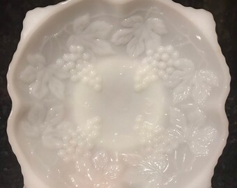 Anchor Hocking Milk Glass Grapes Square Bowl