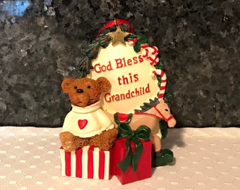 Bear God Bless this Grandchild Christmas Ornament