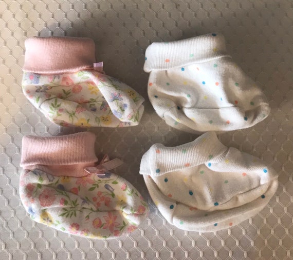Set of 2 Baby Girls Bootie Socks/Fabric Shoes 3-6… - image 3