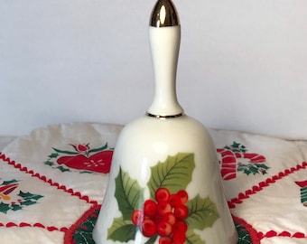 Porcelain Christmas Bell with Holly Design