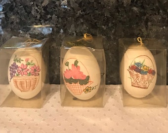 Vintage Hand Painted Eggshell Ornaments Set of 3