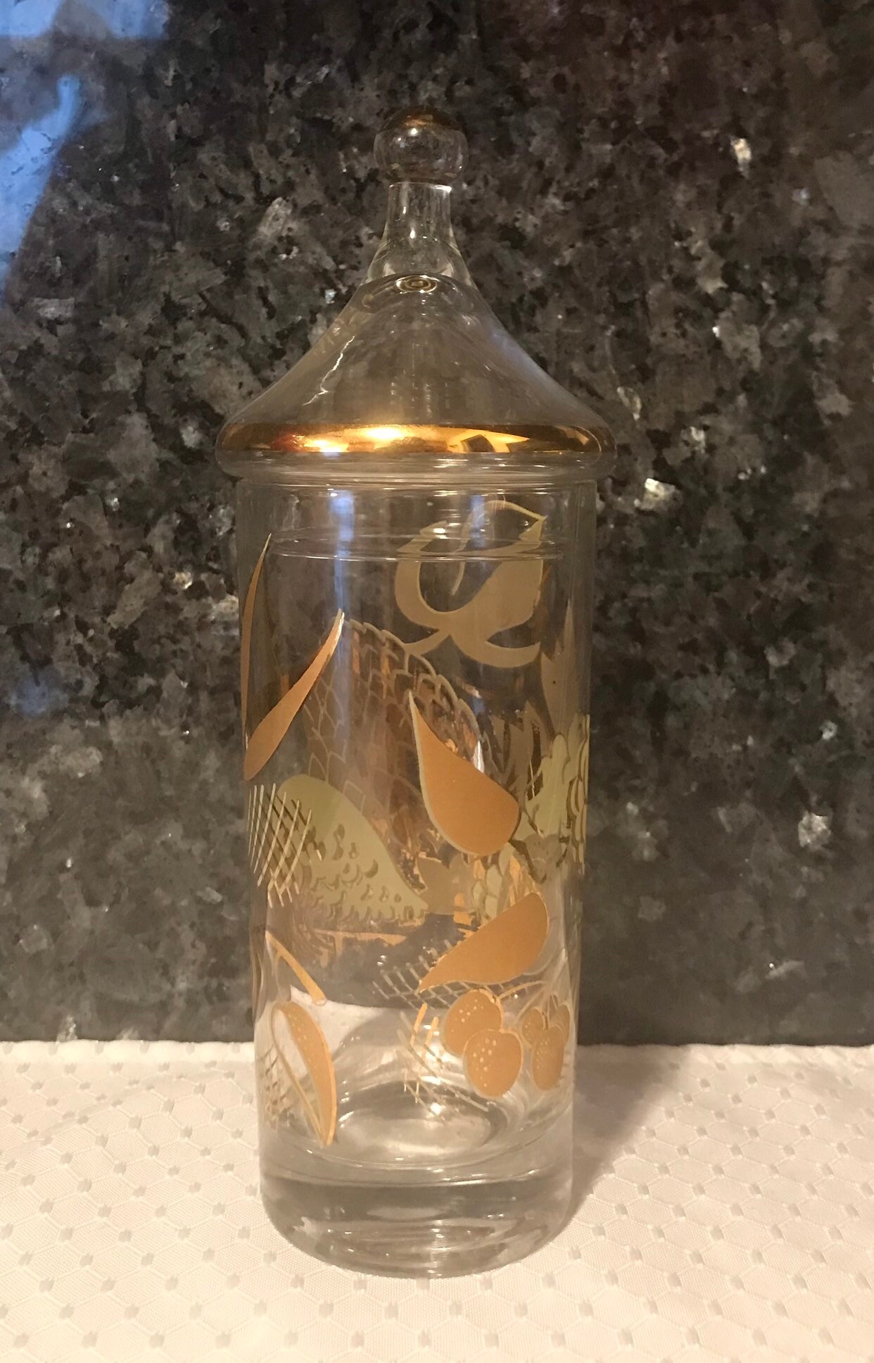 Vintage Gold Leaf Pattern Glass with Lid