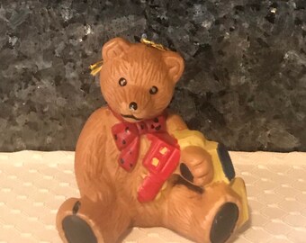 Teddy Bear Hand Painted Porcelain Ceramic Christmas Ornament