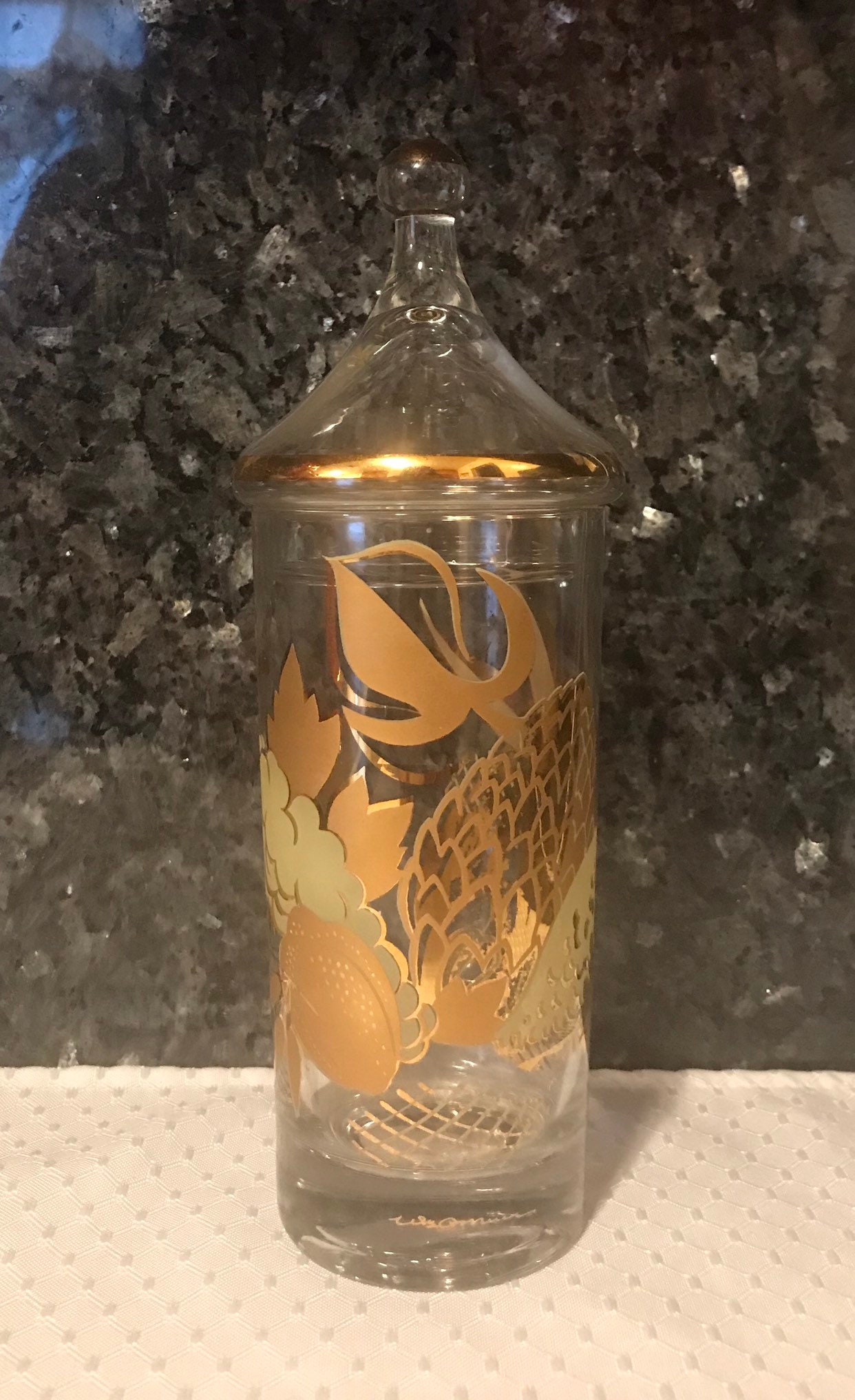 Vintage Gold Leaf Pattern Glass with Lid