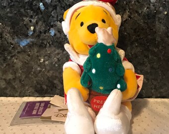 Winnie The Pooh "Xmass Pooh with Light Up Tree" Mini Bean Bag Plush- Japan Disney Store