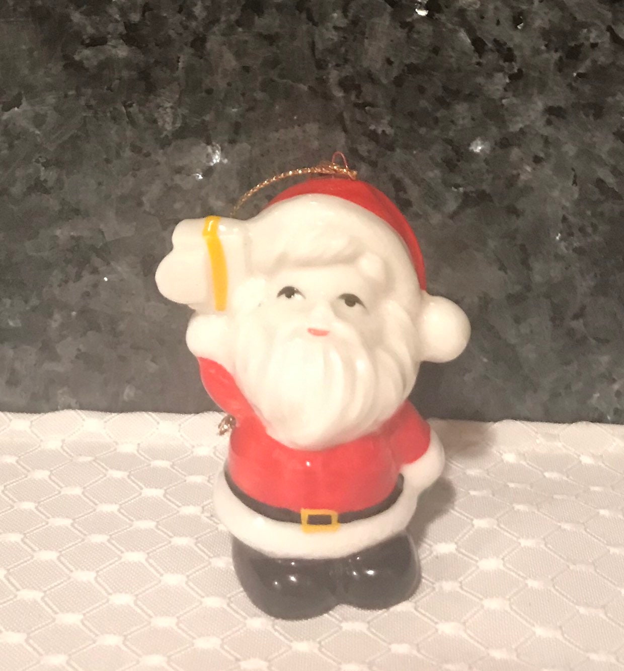 Vintage Santa Porcelain Ceramic Hand Painted Christmas Ornament