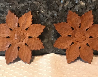 Vintage Brown Wood Leaf Coasters Set of 2