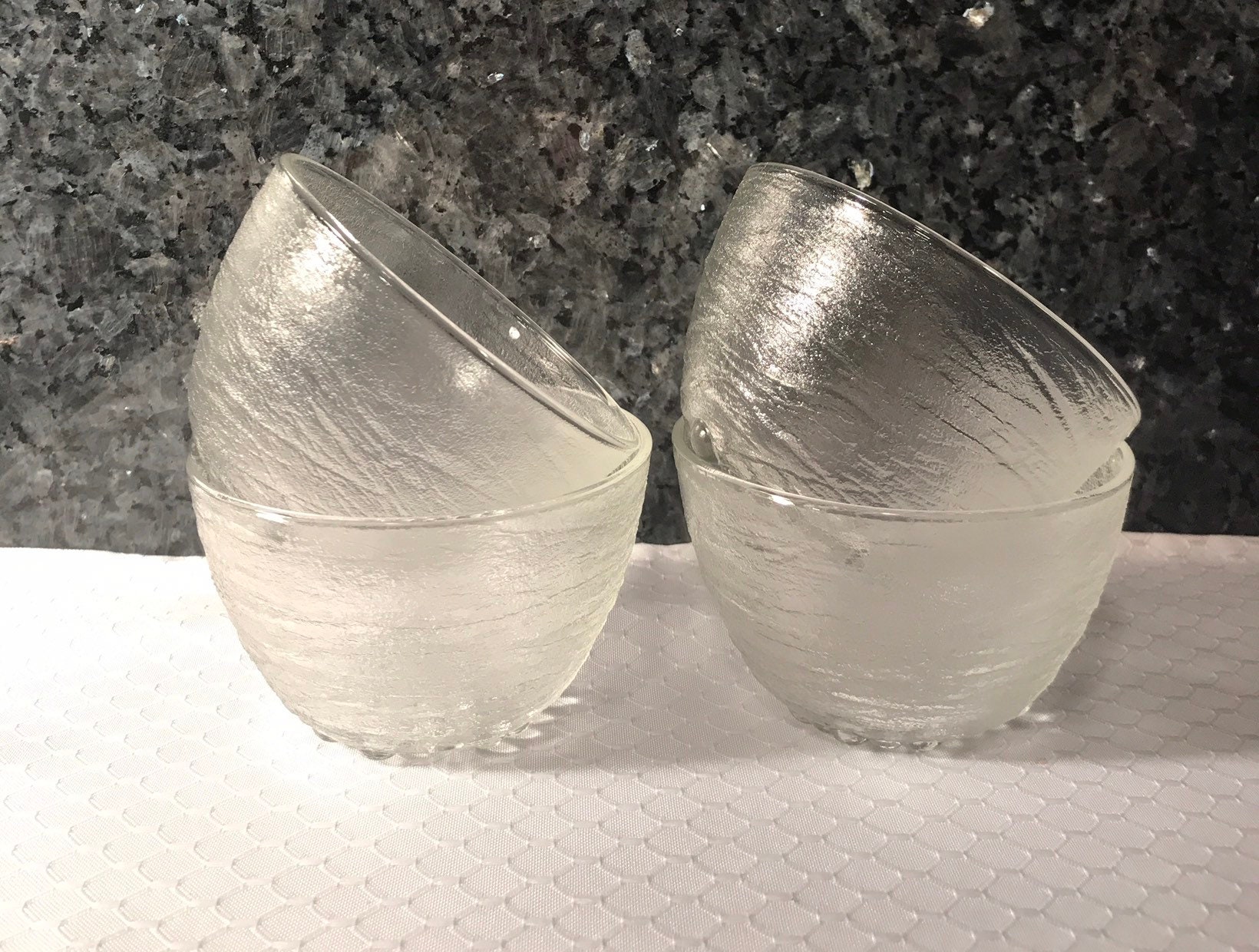 Clear Frosted Glass Dessert Bowls Set of 4