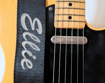 Personalised Embroidered Guitar Strap: Vegan Leather Ends, Adjustable Length
