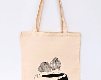 Personalized Mother Daughter Embroidered Canvas Tote Bag