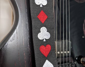 Guitar Strap Ace of Spades, poker EMBROIDERED custom made Bass/Electric/Acoustic gift for Graduation, musician, Dad, friend, band, teacher