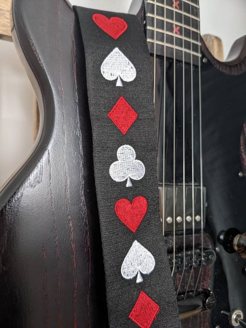 Guitar Strap Ace of Spades, poker EMBROIDERED custom made Bass/Electric/Acoustic gift for Graduation, musician, Dad, friend, band, teacher image 1