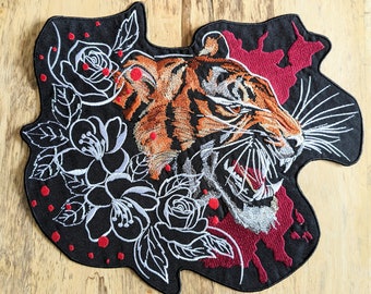 Embroidered Tiger Patch for Jackets, Bags, Sew On Iron On Large Back Patch