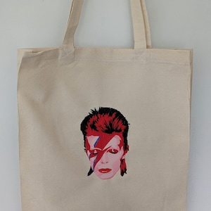 Ziggy Stardust David Bowie Embroidered Cotton Canvas Tote Bag