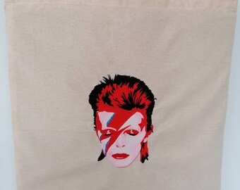 Ziggy Stardust David Bowie Machine Embroidered High Quality 100% Cotton Canvas Shopper Eco Tote Shopping Bag with long handles