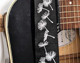 Guitar Strap EMBROIDERED custom made for Bass/Electric/Acoustic Dandelion Clocks for Graduation, musician, Dad, friend, band, teacher gift