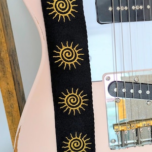 Guitar Strap Spiral Sun EMBROIDERED custom made Bass/Electric/Acoustic gift for Graduation, musician, Dad, friend, band, teacher
