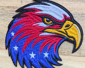 Embroidered Bald Eagle & USA Flag Patch: Sew-On Applique