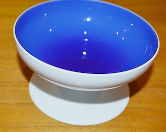 Vintage Porcelain Glass Serving Bowl Blue/White 70s Retro Mid Century Shabby Chic Country Style WGK