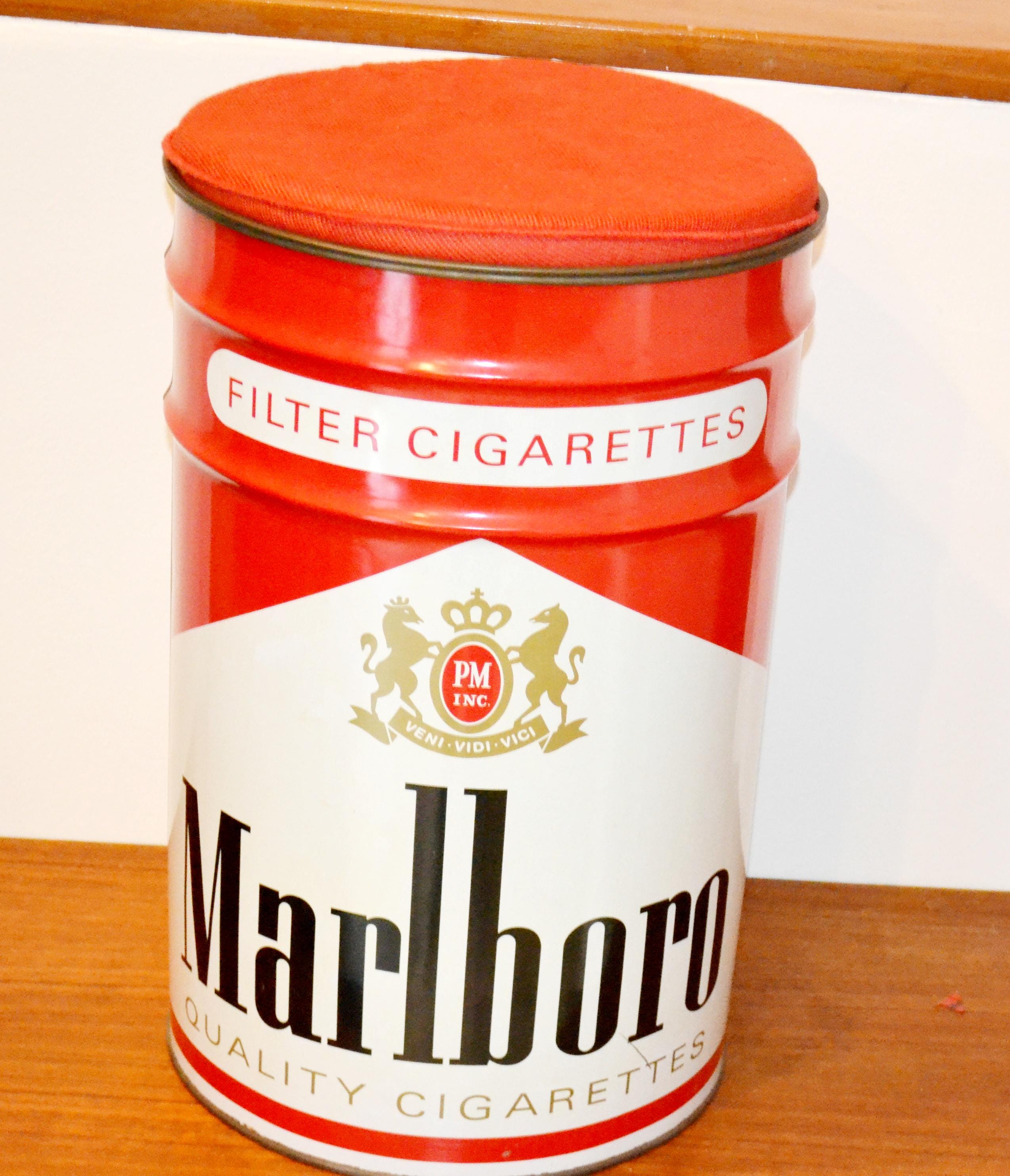 Beautiful Vintage 80s Red/white Marlboro Cigarette Storage Barrel