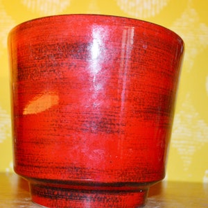 Vintage flowerpot 70s orange / red retro design mid century plant pot shabby chic country style
