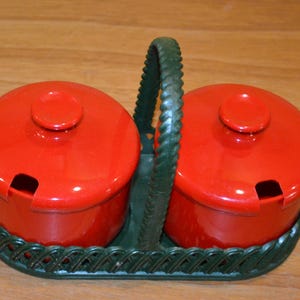 Vintage EMSA Jam Set Red/Green 70s Plastic Retro, Seventies, Mid Century, Country House Style, Shabby Chic