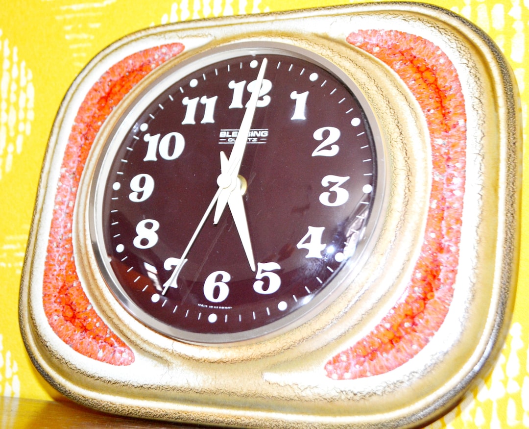 Vintage Ceramic Wall Clock by Blessing Red /orange /beige 70s Retro Red/white Seventies Space