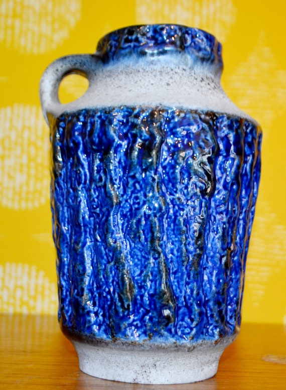 Vintage Ceramic Floor Vase By Bay Model 222 20 Blue 70s Retro Etsy