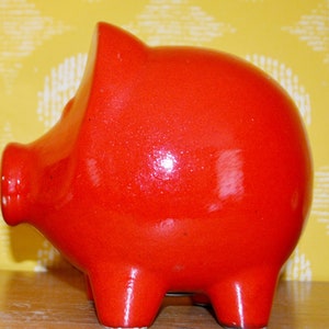 Vintage Money Box Red Ceramic Seventies 70s Mid Century Retro Space Age Shabby Chic Country Style Money Box