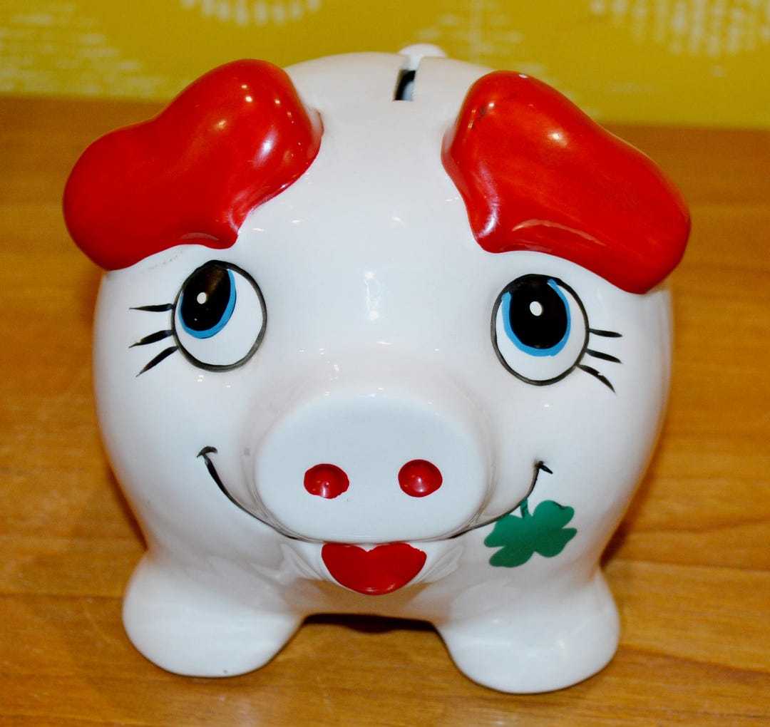 Vintage White/red Ceramic Money Box, Seventies, 70s, Mid-century