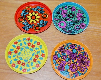 Vintage Coaster Tin Colorful Country Style Shabby Chic 70s Retro Vintage Retro Mid Century