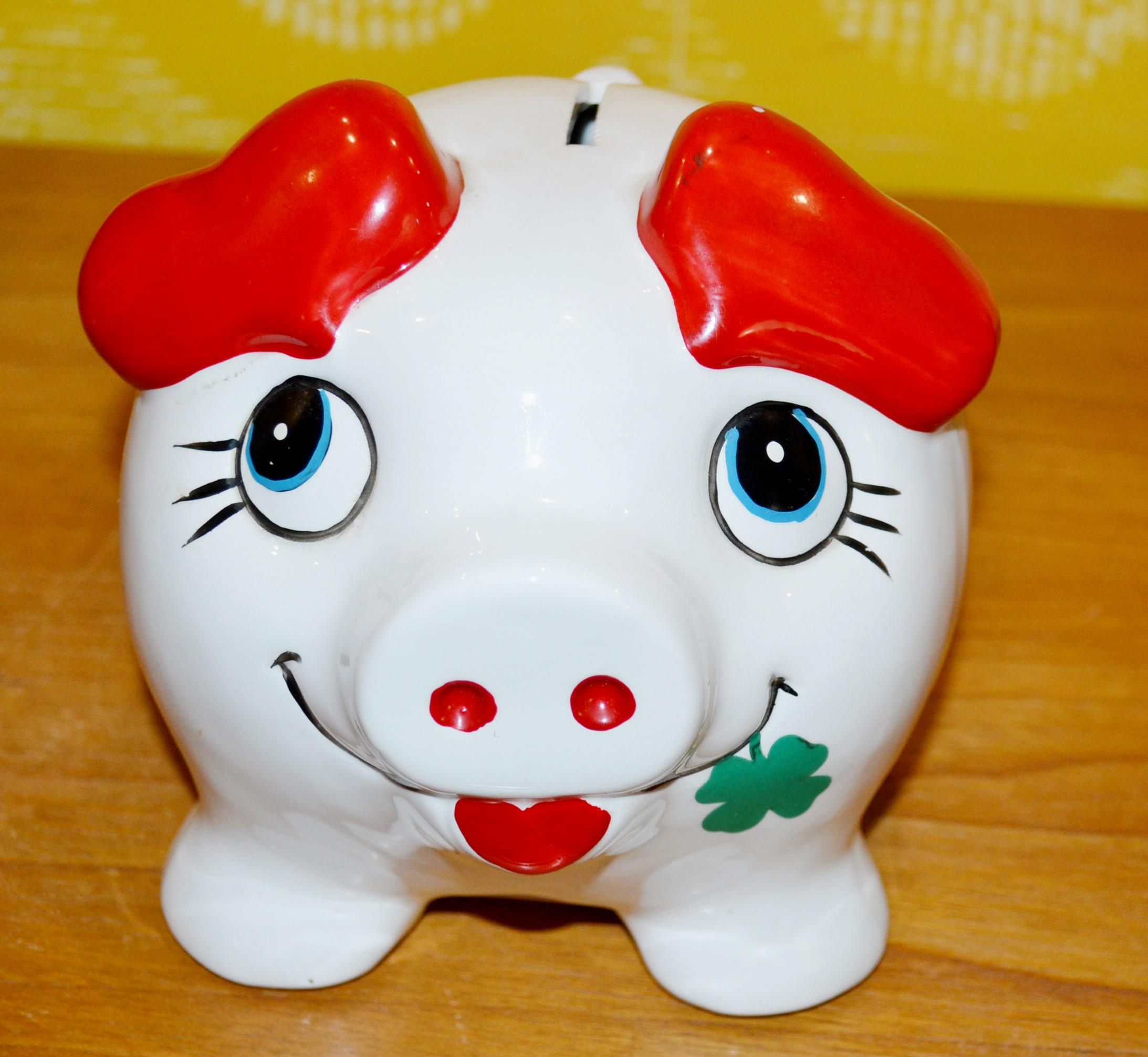 ビンテージ 70s USA スマイル 貯金箱 ミッドセンチュリー 希少 美品 Vintage White/red Ceramic Money Box, Seventies, 70s, Mid-century