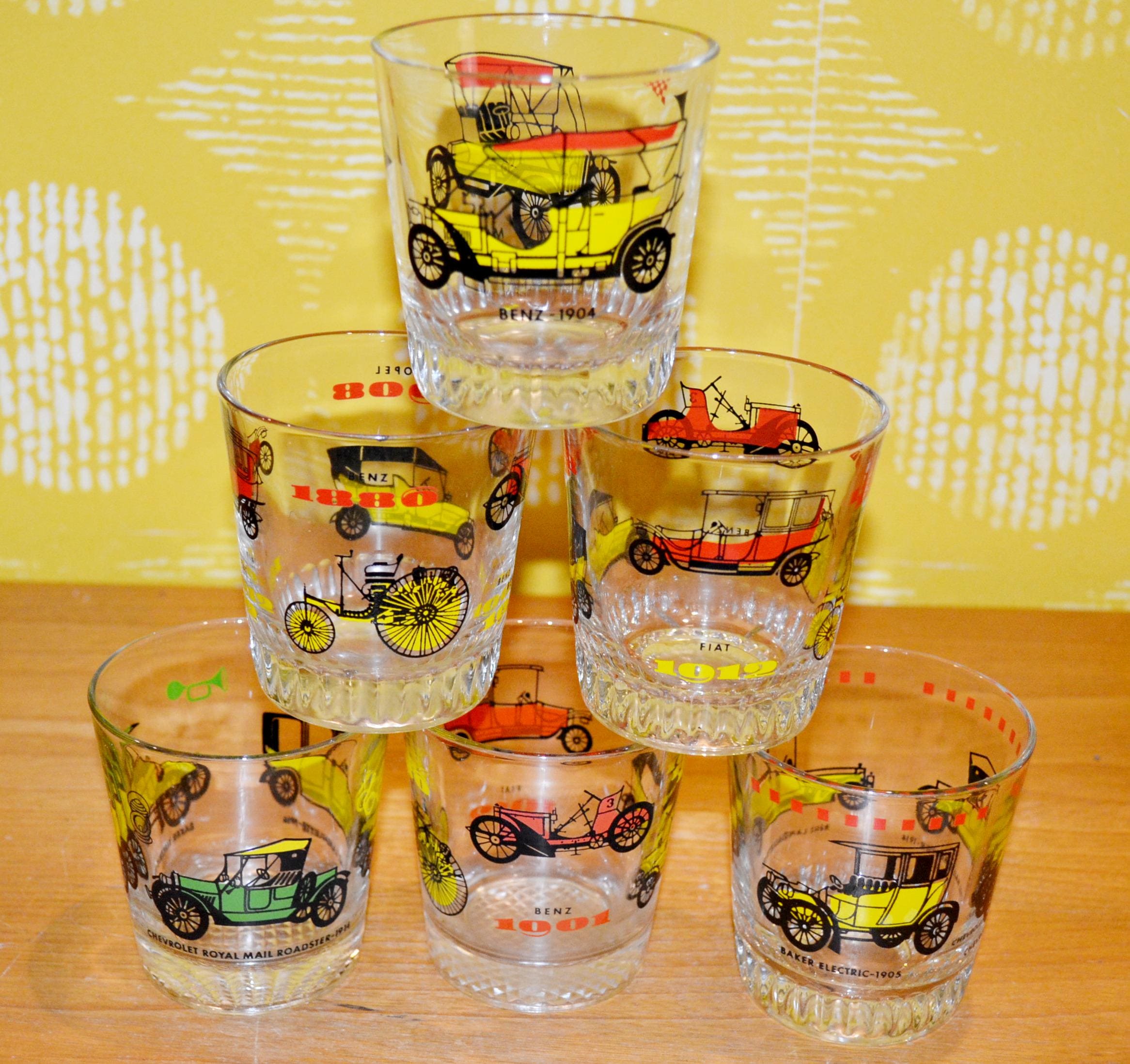 Vintage Whiskey Gläser Set Oldtimer Bunt 70er Jahre Retro ,Mid Century Seventies Shabby Chic Landhausstil