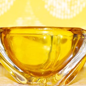 Vintage Glass Ashtray Yellow 70s Space Age Design Retro Mid Century Ashtray