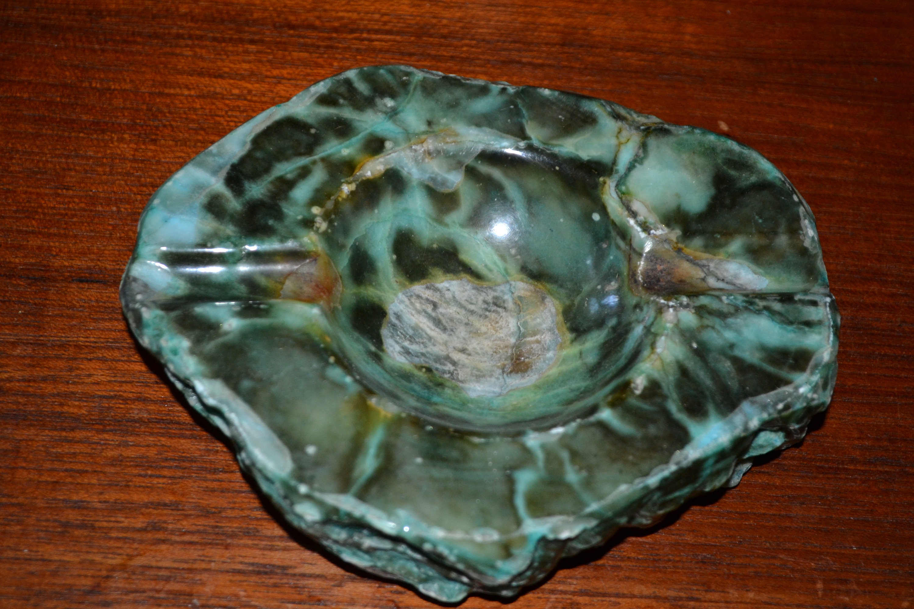 Vintage Marble Ashtray Green/white 70s Mid Century Retro Shabby