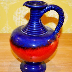 Beautiful vintage ceramic vase by Silberdistel 70s blue/red Seventies Space Age WGK WGP Retro Mid Century