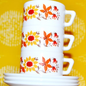 Vintage Tableware Set White/Orange Arcopal 70s Mid Century Retro Mid Century