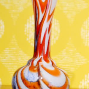 Vintage large opaline vase glass vase white / orange 70s retro mid century