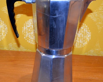 Beautiful XL vintage coffee/espresso/mocha pot, aluminum, metal, silver, retro, mid-century, shabby chic, country style