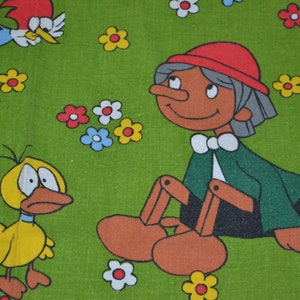 Tissu Vintage Pinocchio Literie Années 70 Rétro Mid Century Seventies Shabby Chic Country Style image 2