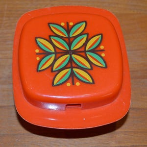 Vintage  Konfitüre  Dose  70er Jahre Kunststoff Orange/Grün     Retro Mid Century  Seventies  Shabby Chic  Landhausstil