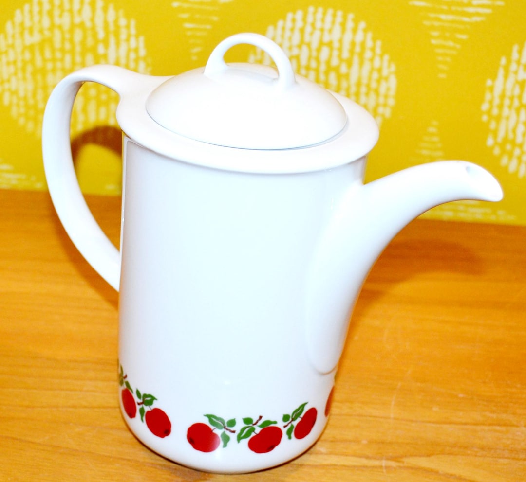ヴィンテージコーヒーポット 白/赤陶器 70年代レトロ ミッド
