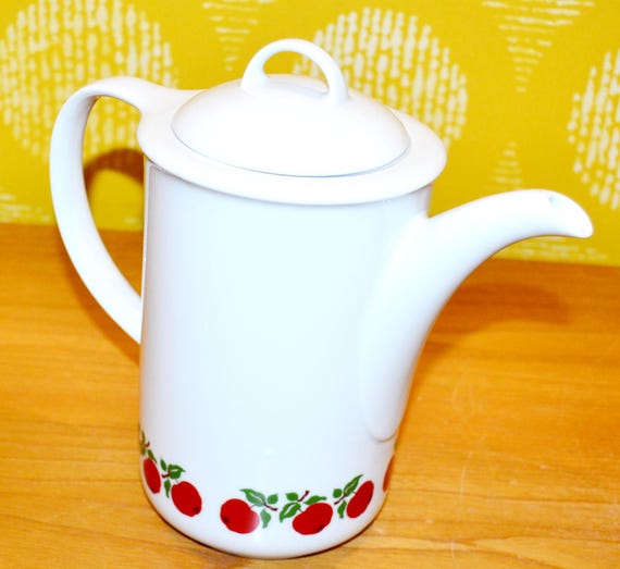 ヴィンテージコーヒーポット 白/赤陶器 70年代レトロ ミッド