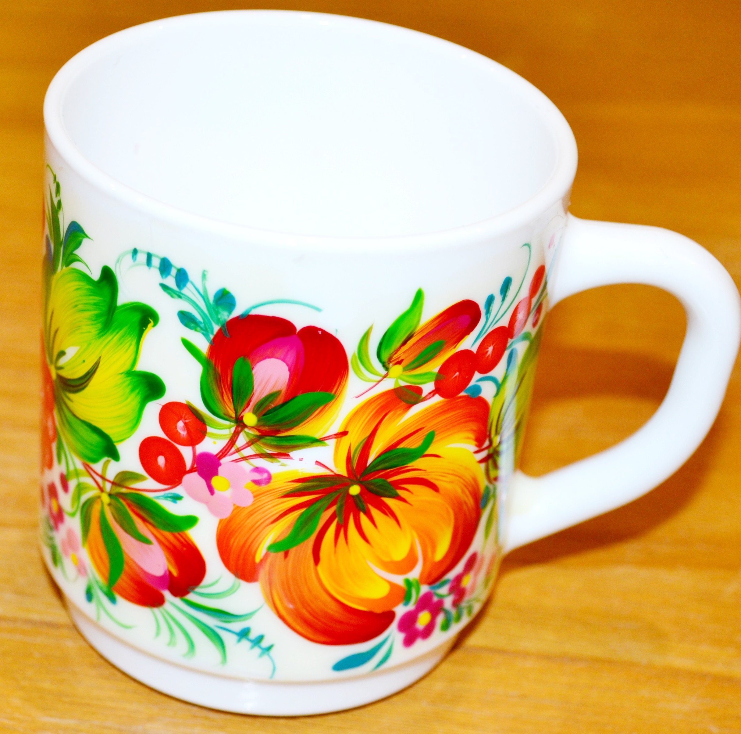 Vintage Mug Jena Glass White /colorful 70s Seventies Retro Mid