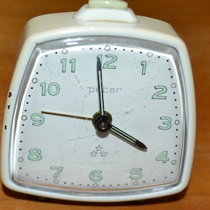 Vintage alarm clock by Peter Retro Design 50s Grey / White Mid Century Retro Rockabilly Shabby Chic Clock