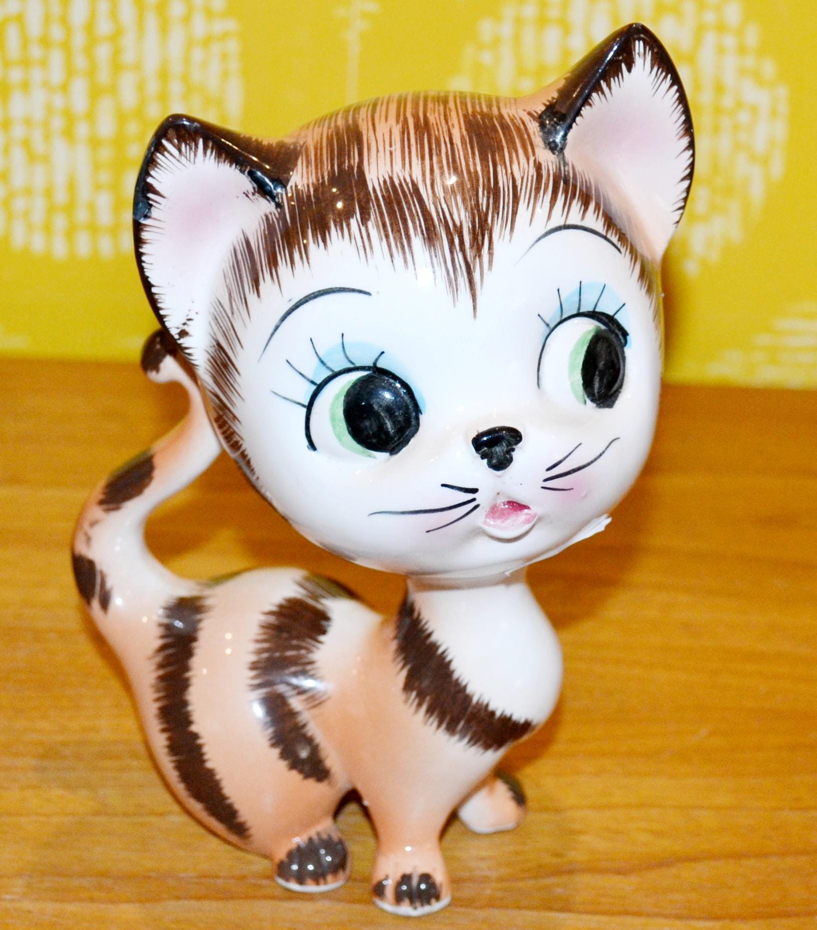 Large Vintage Ceramic Cat Figurine Brown/white 70s Retro Mid