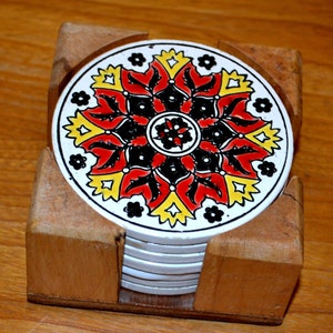 Vintage Coaster Wood/Ceramic Mandala Shabby Chic 70s Retro Vintage Retro Mid Century Shabby Chic Country Style