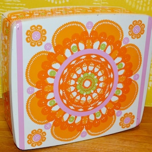 Vintage Tin Can by IRA Made in Denmark Orange Retro Space Age Design Mid Century Shabby Chic Country Style