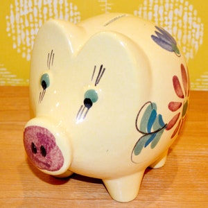Vintage Money Box Yellow/Colorful Ceramic Seventies 70s Mid Century Retro Space Age Shabby Chic Country Style Money Box